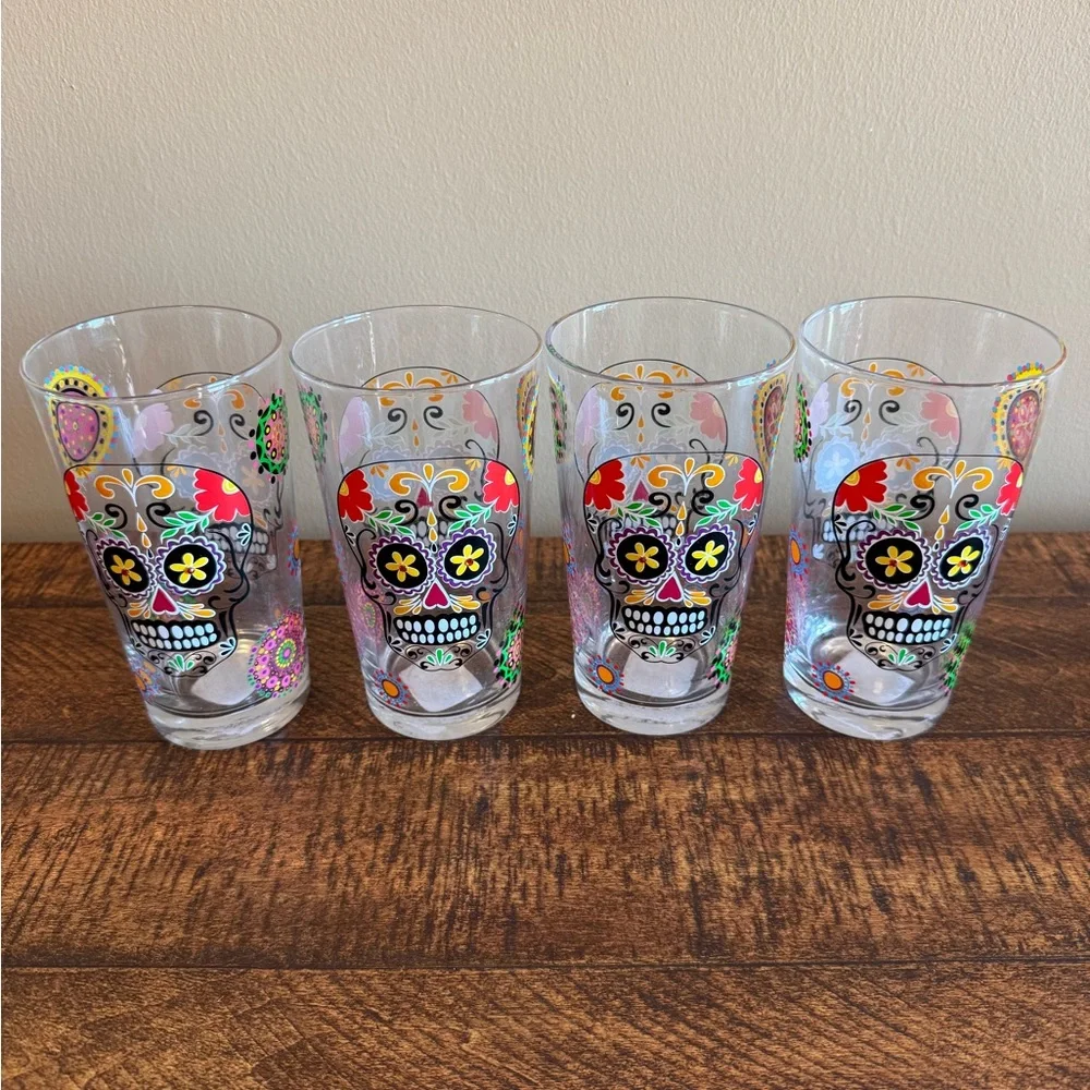 RARE NWT Pier One Sugar Skull Dias de Los Muertos/ Day of the Dead Glasses